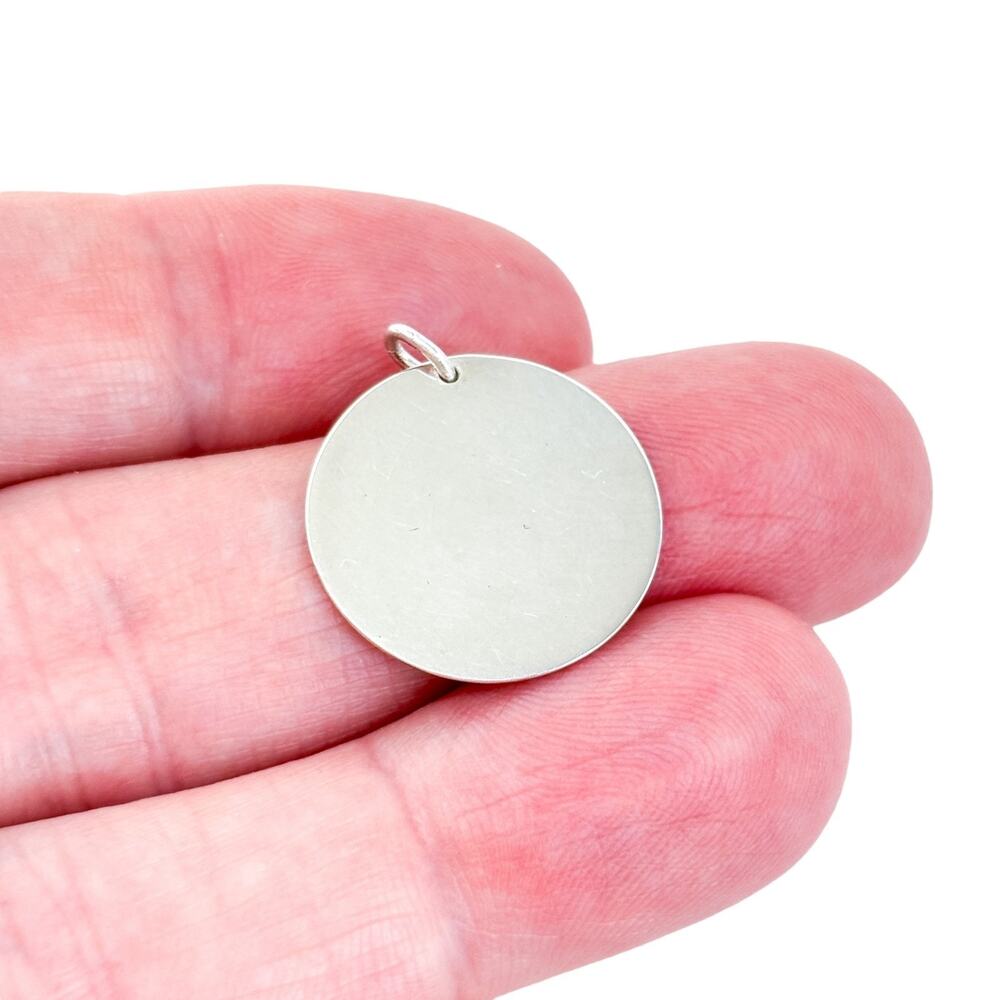 Vintage Silver Tone 2cm Blank Round Disc Pendant